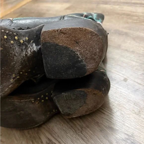 Lucchese Black and Turquoise Snip Toe Western Cowboy Boots Size 7 - Picture 9 of 16